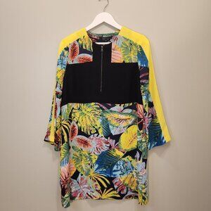 BCBGMAXAZRIA Gabryelle Tropical Print-Blocked Tunic Dress - Size M